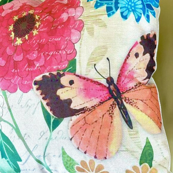Set/2 Bohemian Garden Boho Butterflies Flowers Linen Blend Throw Pillow Covers - Picture 6 of 9